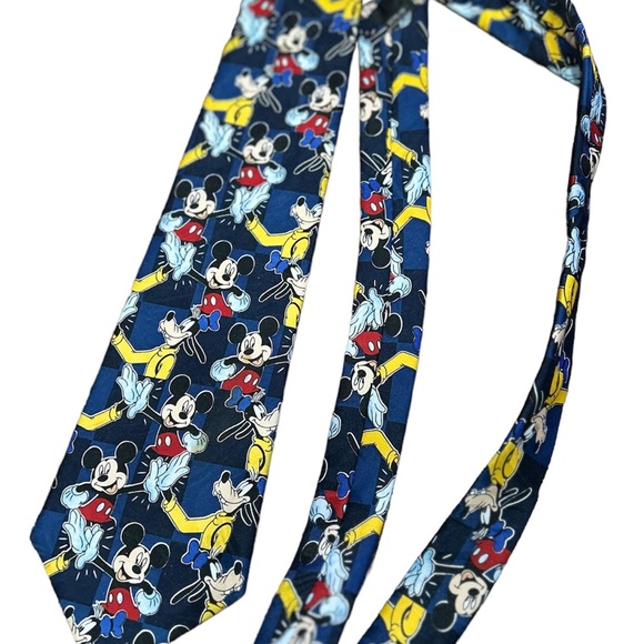 Mickey Unlimited Tie Vintage Disney Blue with Mickey & Goofy High Five - Picture 3 of 7
